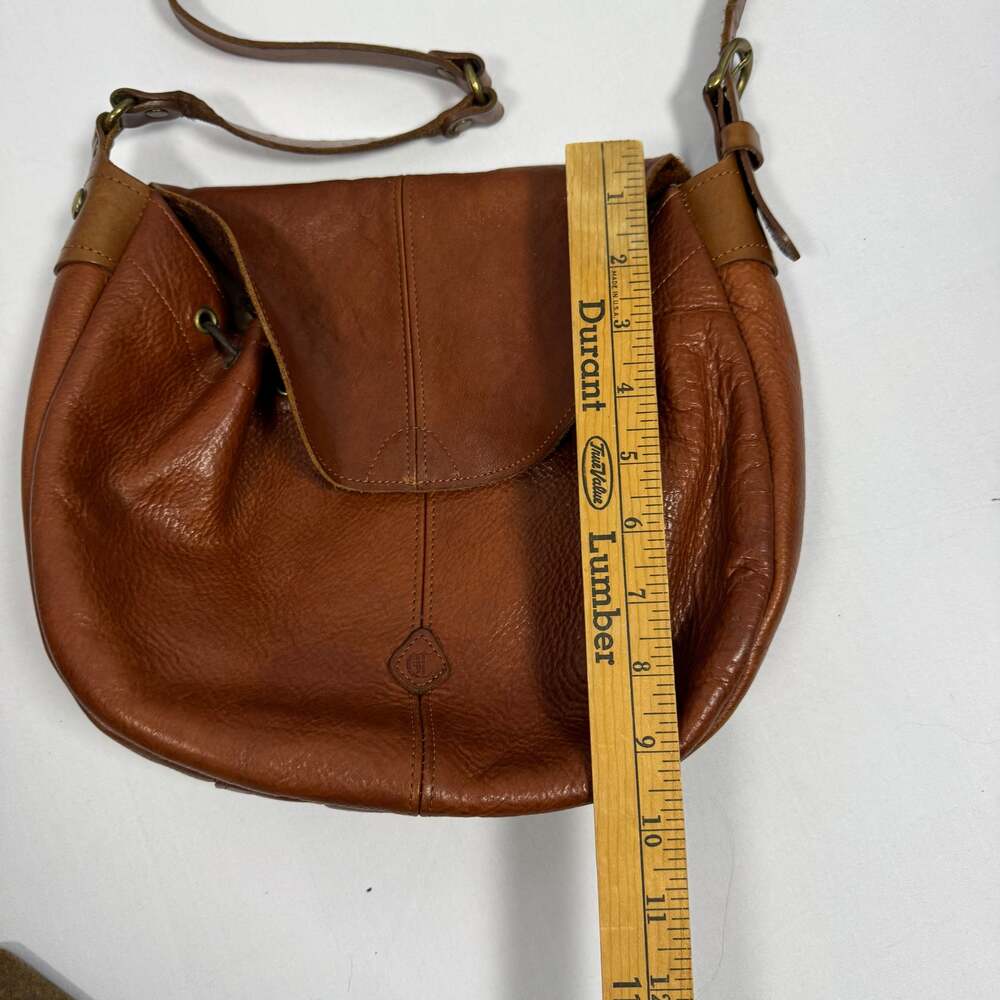 Cledran Japan Brown Pebbled Leather Flap Hobo Crossbody Shoulder Bag - Picture 8 of 10